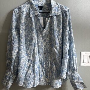Ann Taylor Light Blue and White Paisley Button Down Shirt